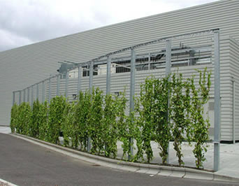 ステンレス鋼 ケーブルの網は鉄骨フレームに道に沿う緑の防風の壁を作成するために取付けられる。